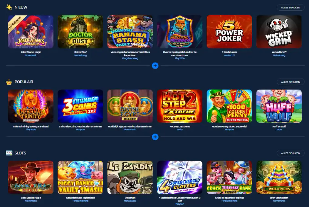 Overzicht van nieuwe en populaire casinospellen en online slots in de JaaBet-spellobby